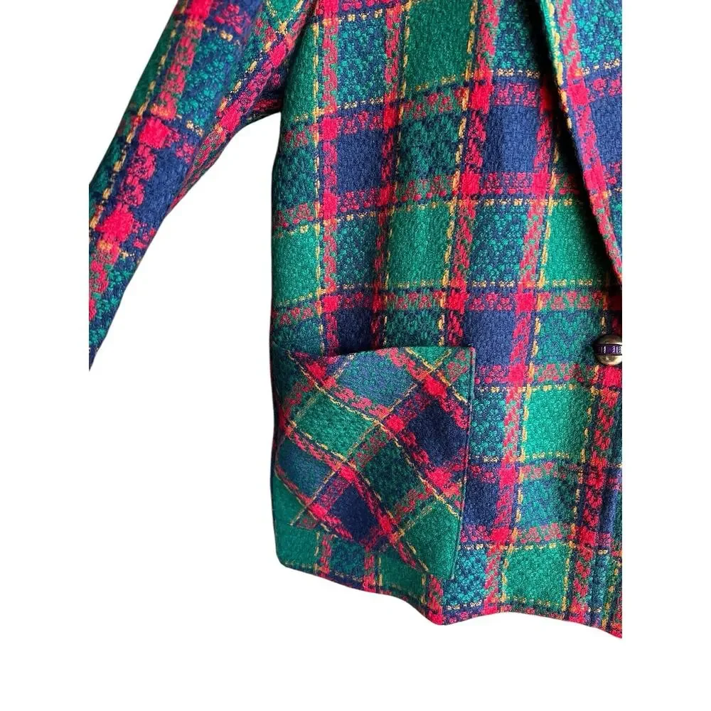 VTG Christmas Plaid Blazer & Vest Acrylic Knit G.W. Division Of Graff Size 10